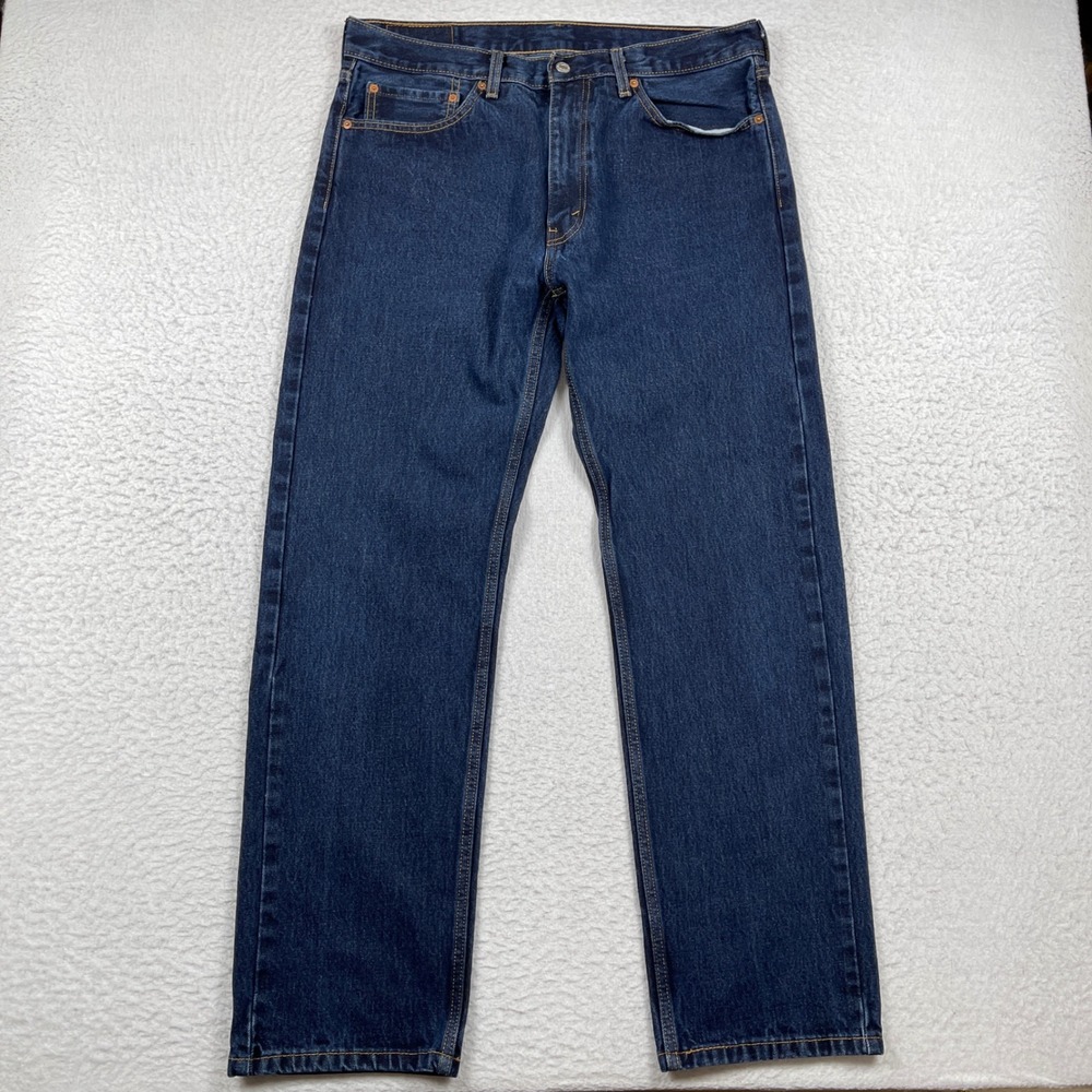 Levis 505 Jeans Mens 36x32 Dark Wash Blue Regular Fit‎ Straight Leg 00505-0216